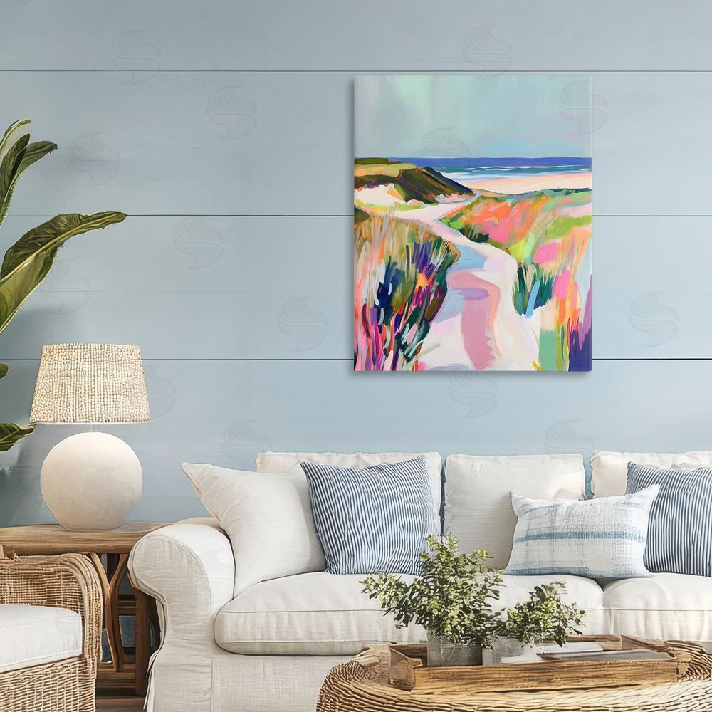 The Prints Vibe Pathway Through Pastel Sand Dunes Stretched Canvas Wall Art in Room