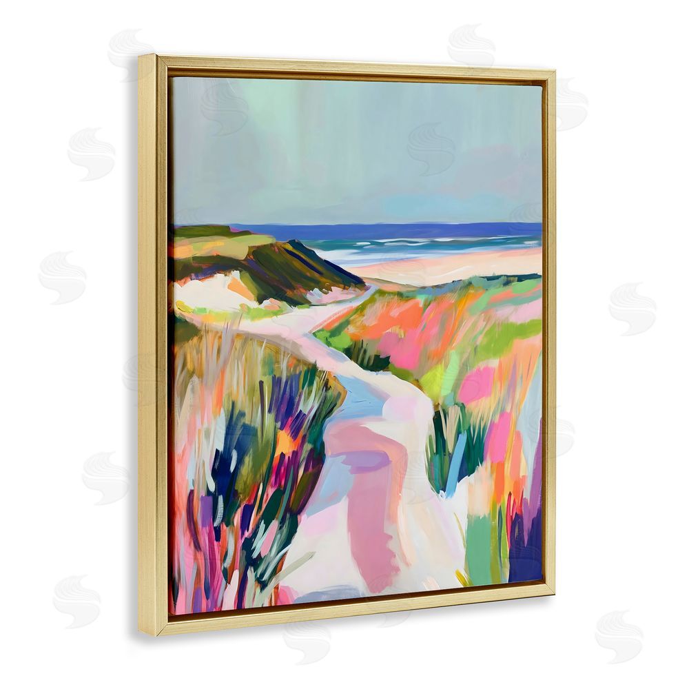 The Prints Vibe Pathway Through Pastel Sand Dunes Gold Floating Framed Canvas Wall Art