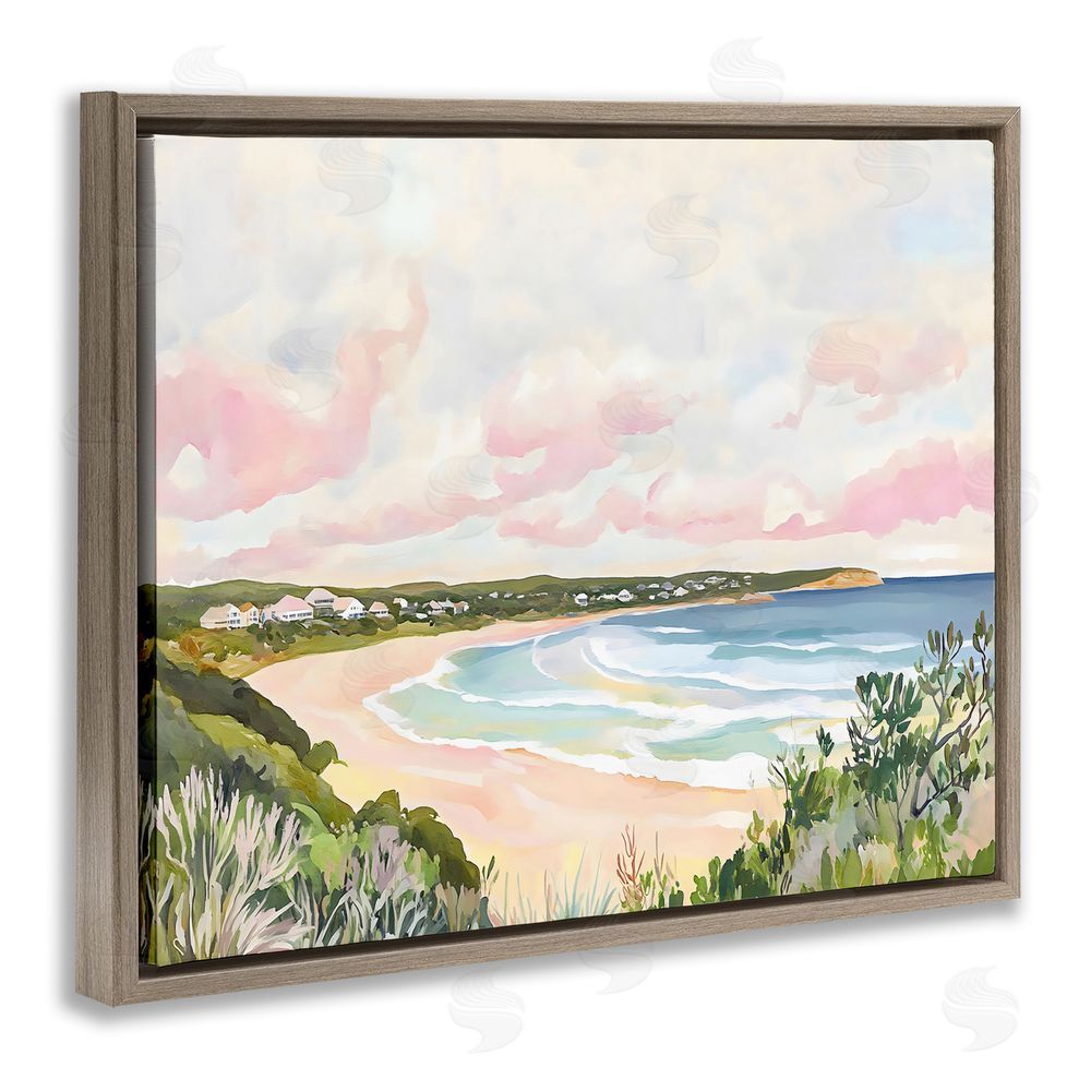 The Prints Vibe Serene Sunset Beach Panorama Brown Floating Framed Canvas Wall Art Print