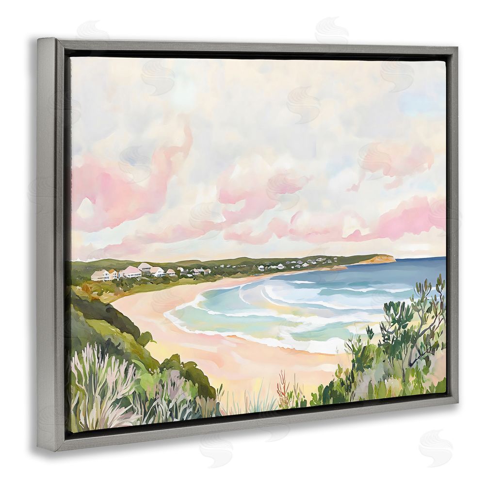The Prints Vibe Serene Sunset Beach Panorama Gray Floating Framed Canvas Wall Art Print