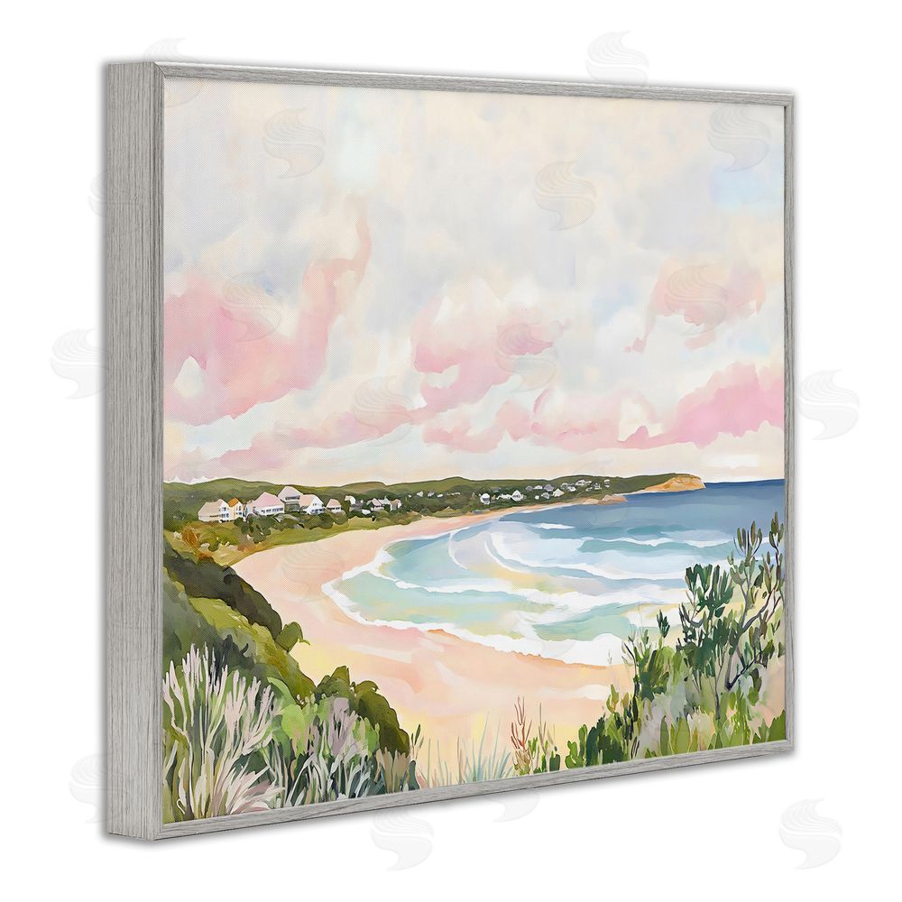 The Prints Vibe Serene Sunset Beach Panorama Gray Framed Giclee Wall Art Print