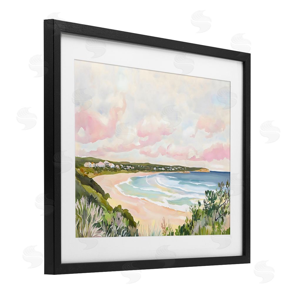 The Prints Vibe Serene Sunset Beach Panorama Black Framed Print Under Glass with White Mat Wall Art