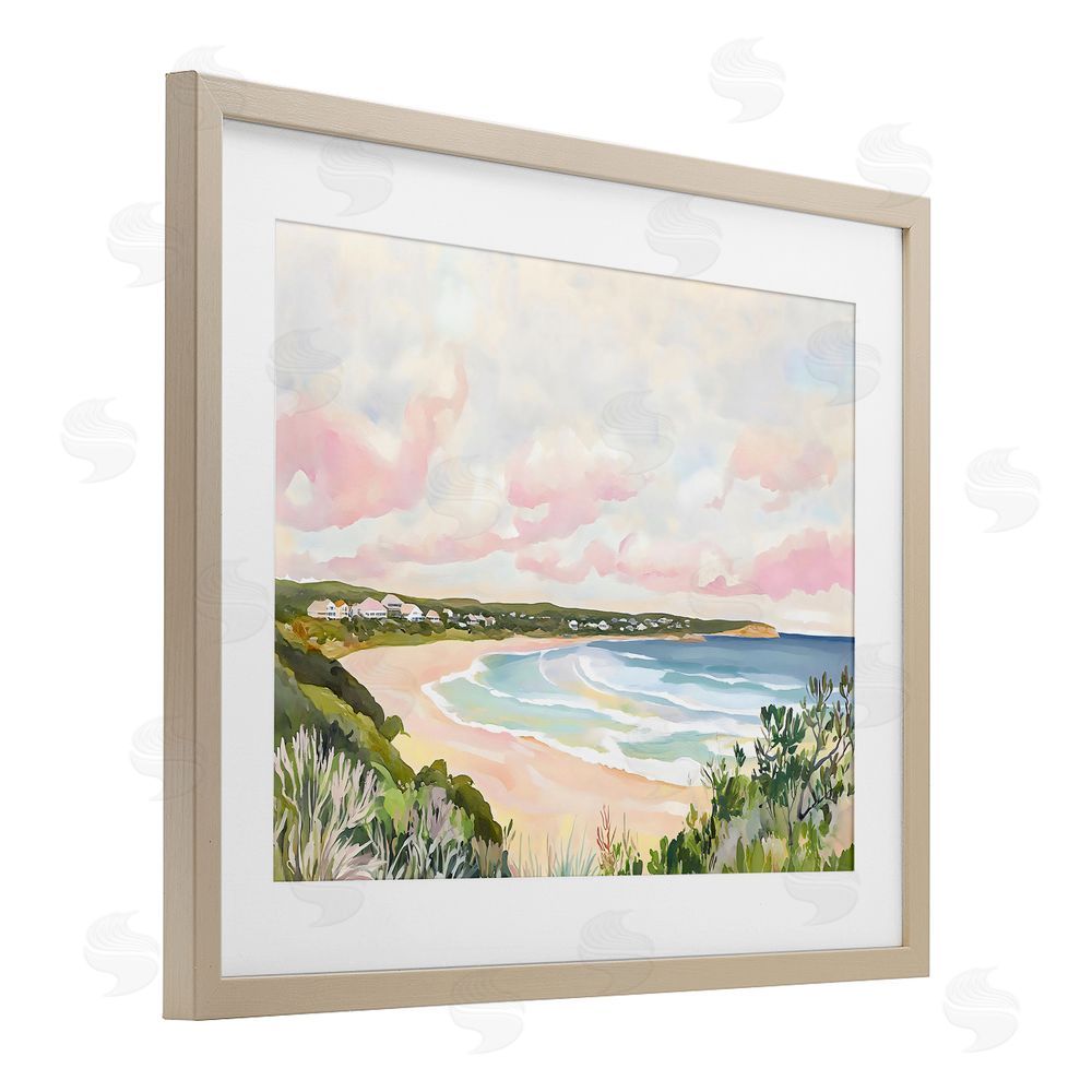 The Prints Vibe Serene Sunset Beach Panorama Brown Framed Print Under Glass with White Mat Wall Art