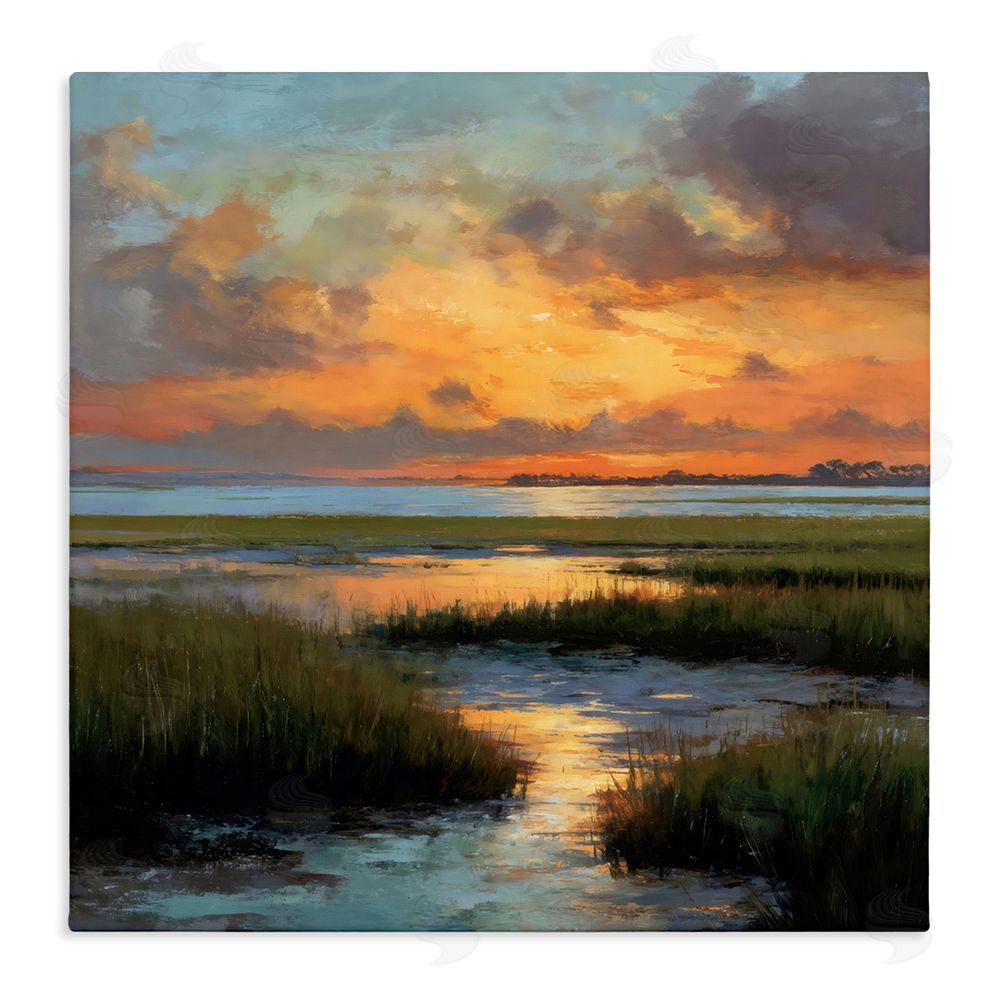 Petal Prints Design Evening Marshland Glow Stretched Canvas Wall Art