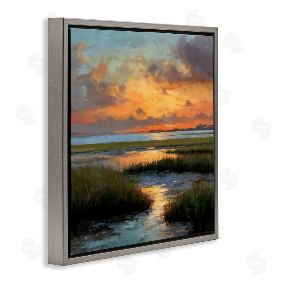 Petal Prints Design Evening Marshland Glow Gray Floating Framed Canvas Wall Art