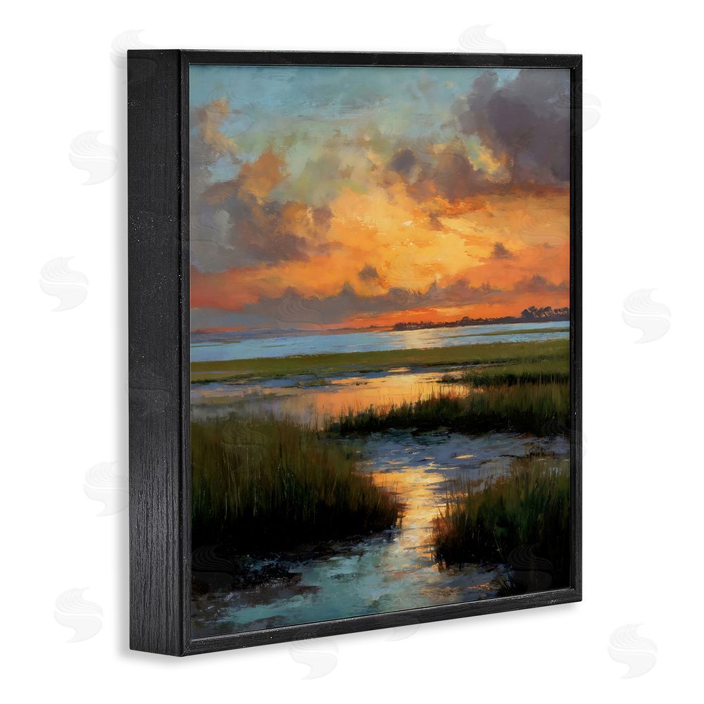 Petal Prints Design Evening Marshland Glow Black Framed Giclee Wall Art