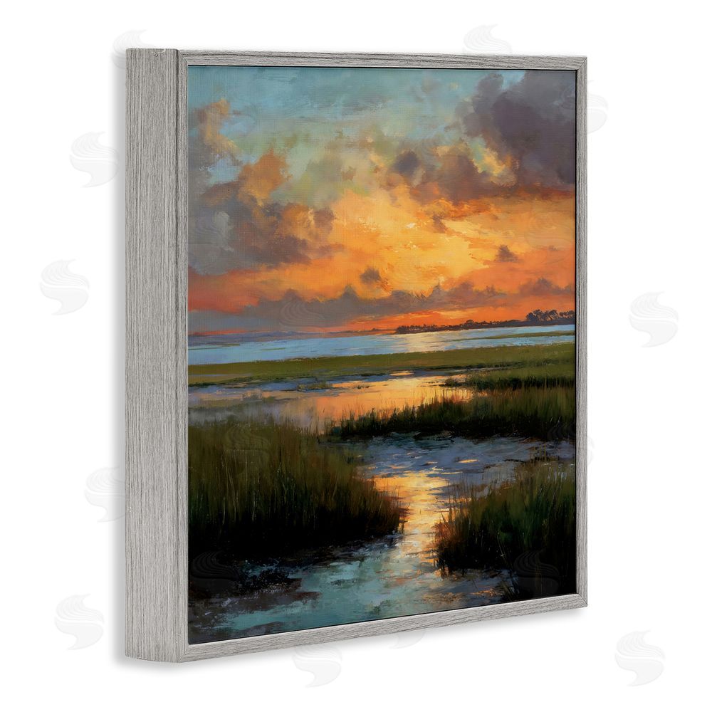 Petal Prints Design Evening Marshland Glow Gray Framed Giclee Wall Art