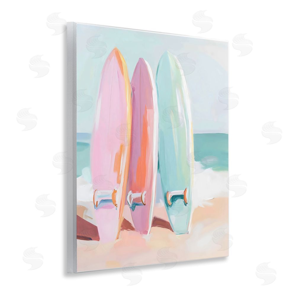 The Prints Vibe Pastel Surfboards on Sandy Beach Wall Plaque Home Decor Art Print