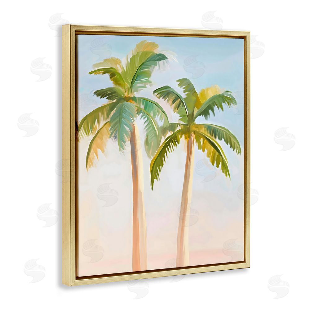 The Prints Vibe Tropical Palm Twins at Sunrise Gold Floating Framed Canvas Wall Art Print