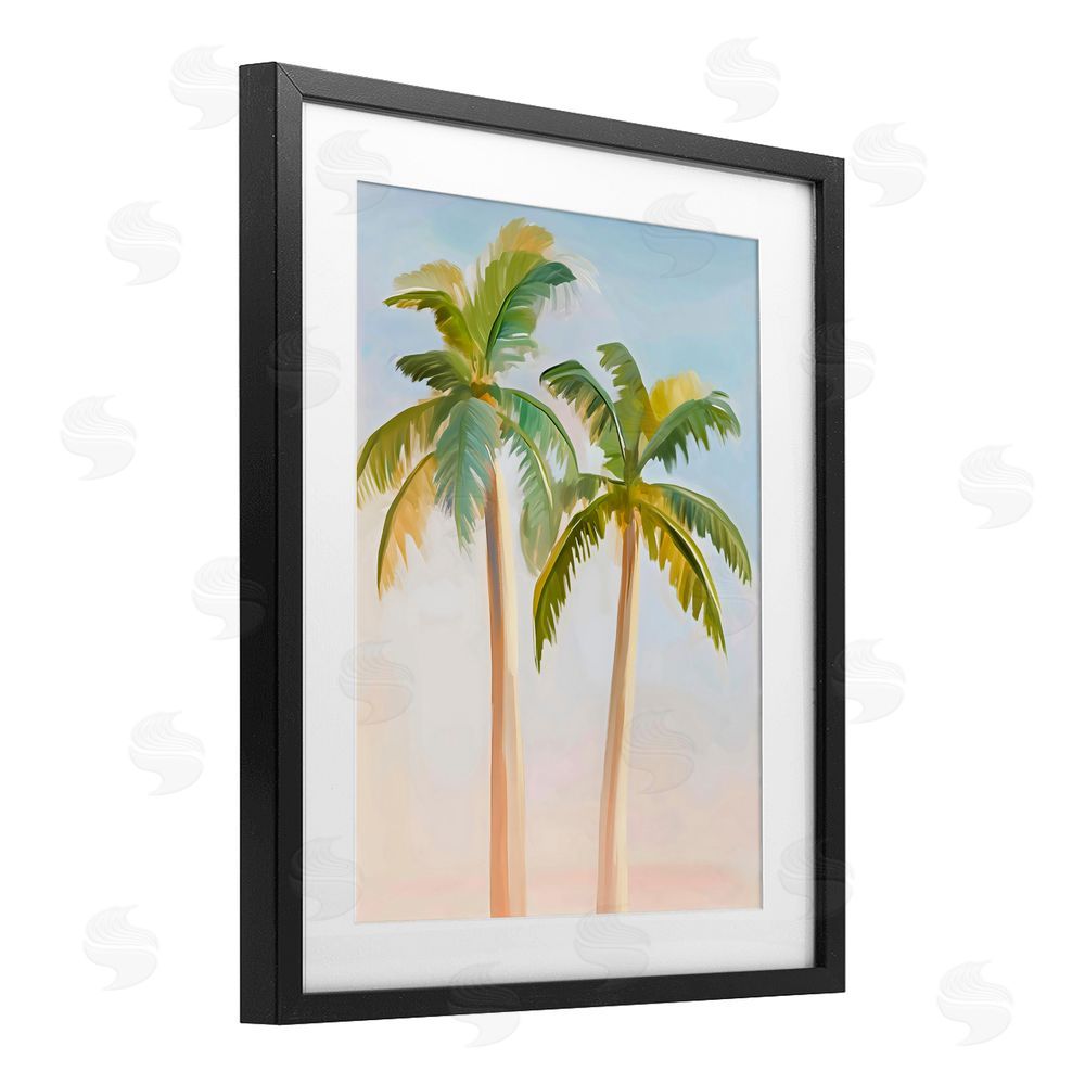 The Prints Vibe Tropical Palm Twins at Sunrise Black Framed Print Under Glass with White Mat Wall Art