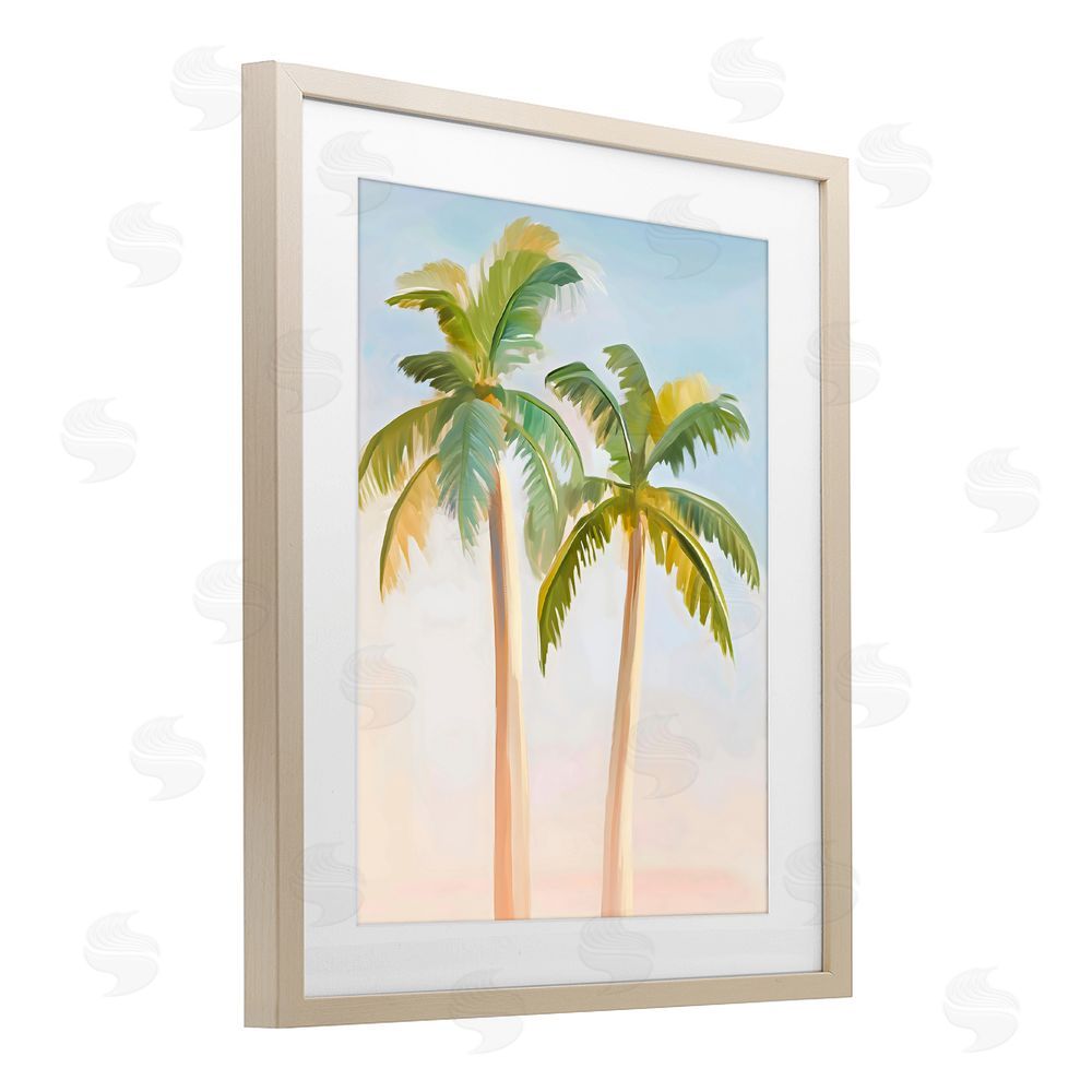 The Prints Vibe Tropical Palm Twins at Sunrise Brown Framed Print Under Glass with White Mat Wall Art