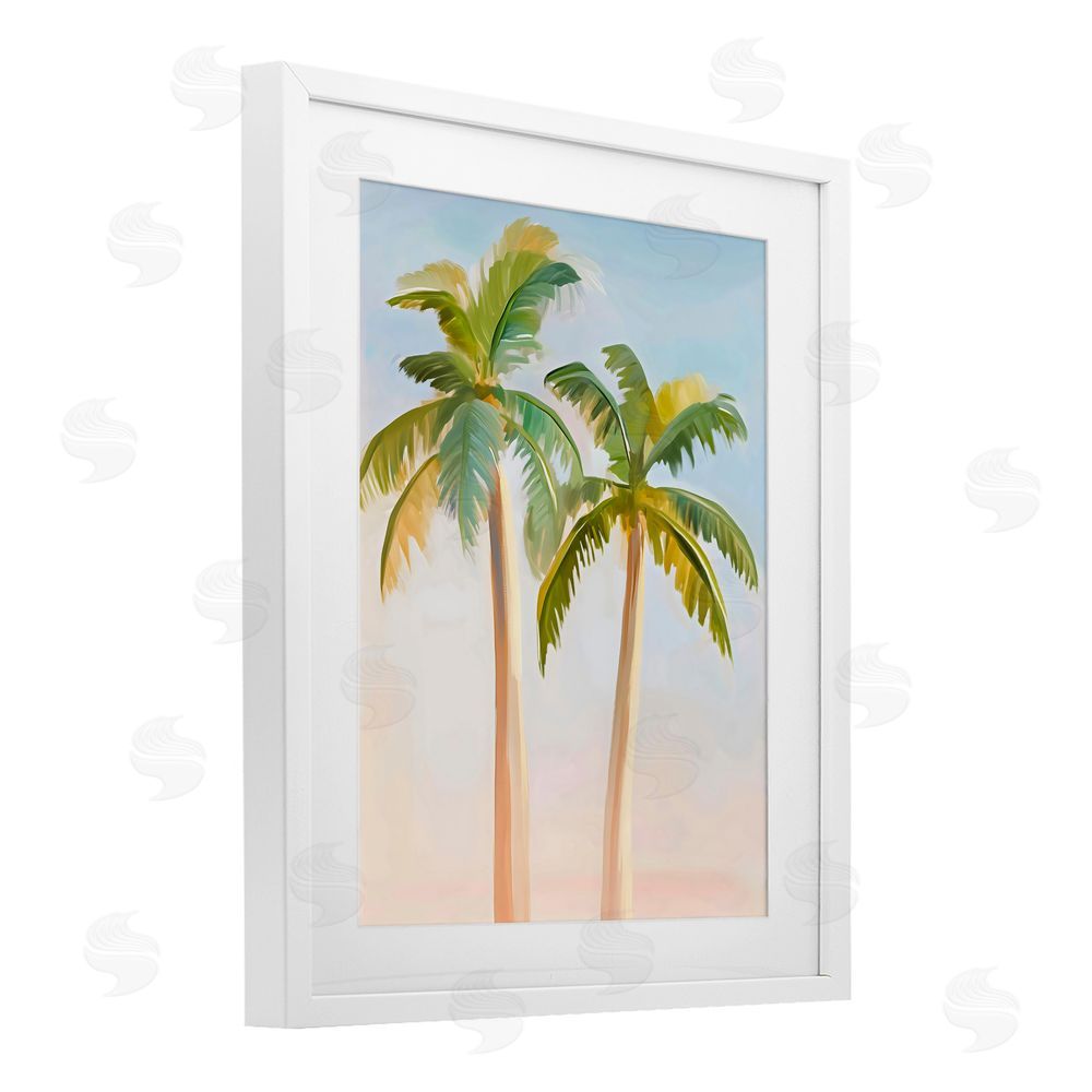 The Prints Vibe Tropical Palm Twins at Sunrise White Framed Print Under Glass with White Mat Wall Art