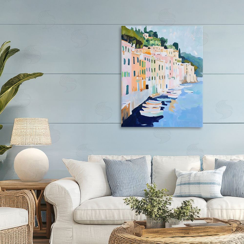 The Prints Vibe Portofino Harbor View Stretched Canvas Wall Art in Room