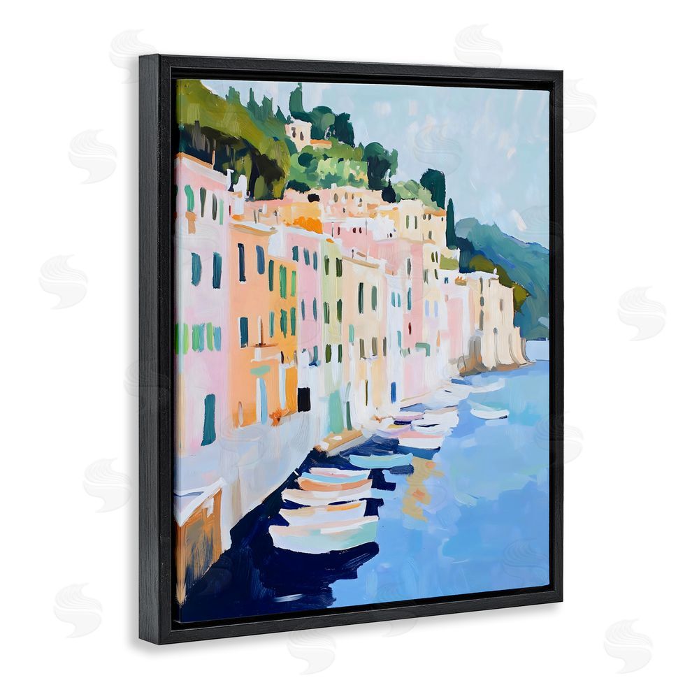 The Prints Vibe Portofino Harbor View Black Floating Framed Canvas Wall Art