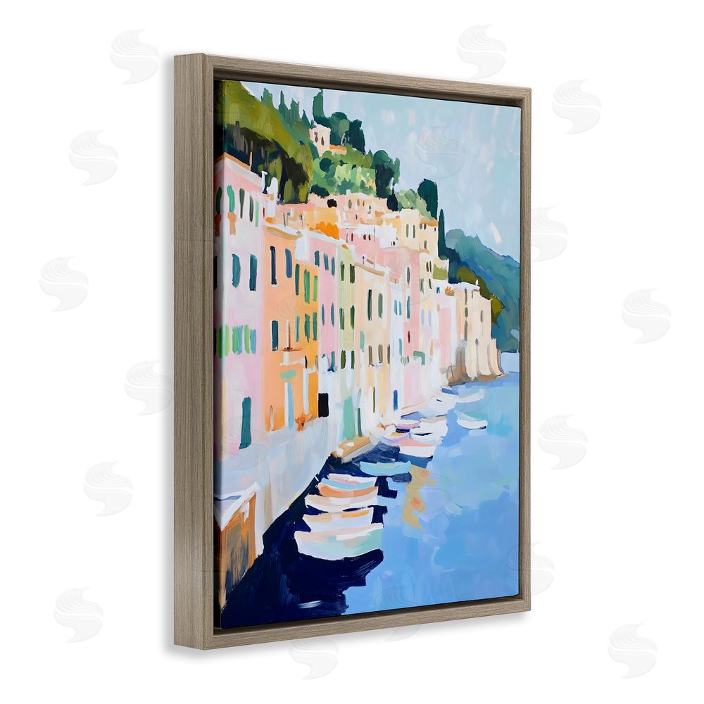 The Prints Vibe Portofino Harbor View Brown Floating Framed Canvas Wall Art