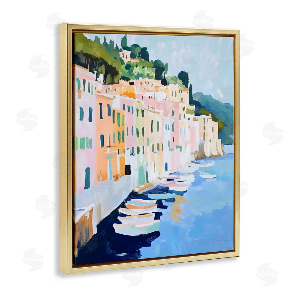 The Prints Vibe Portofino Harbor View Gold Floating Framed Canvas Wall Art