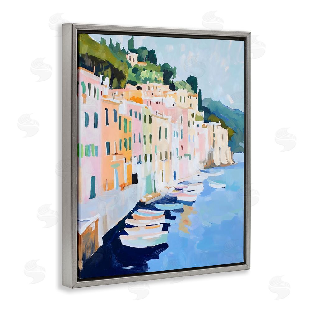 The Prints Vibe Portofino Harbor View Gray Floating Framed Canvas Wall Art