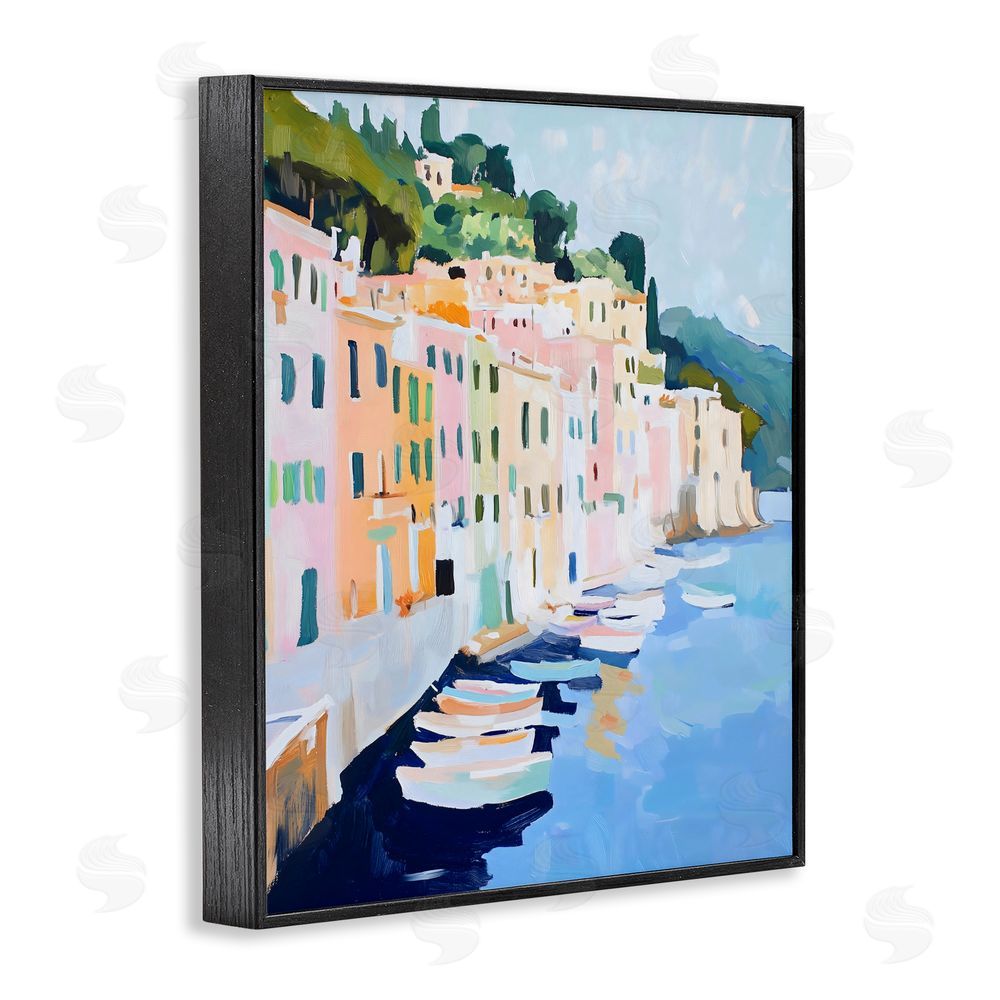 The Prints Vibe Portofino Harbor View Black Framed Giclee Wall Art