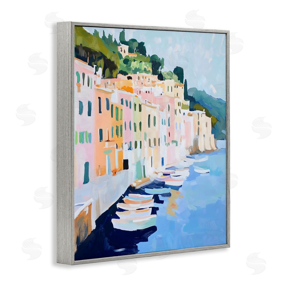The Prints Vibe Portofino Harbor View Gray Framed Giclee Wall Art