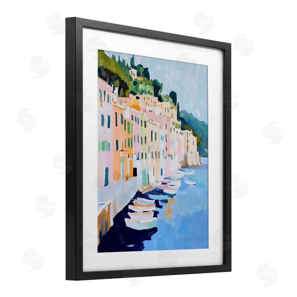 The Prints Vibe Portofino Harbor View Black Framed Print Under Glass Wall Art
