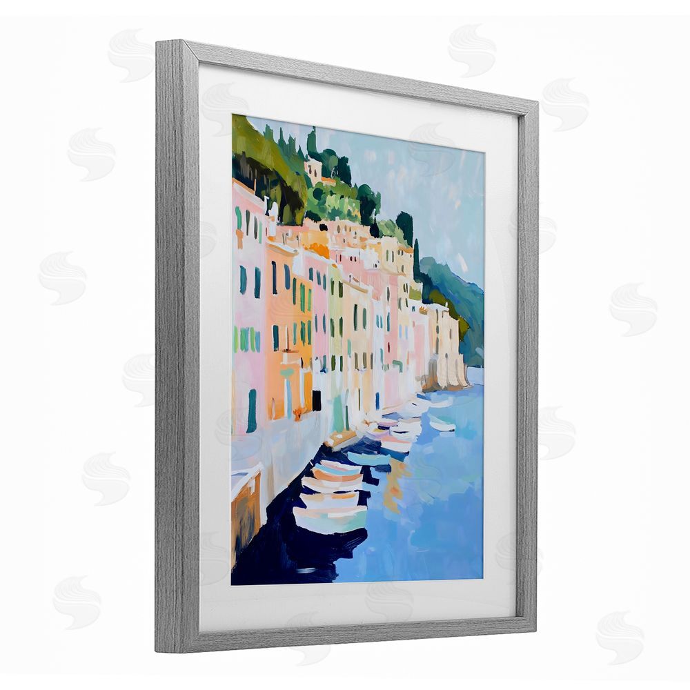 The Prints Vibe Portofino Harbor View Gray Framed Print Under Glass Wall Art