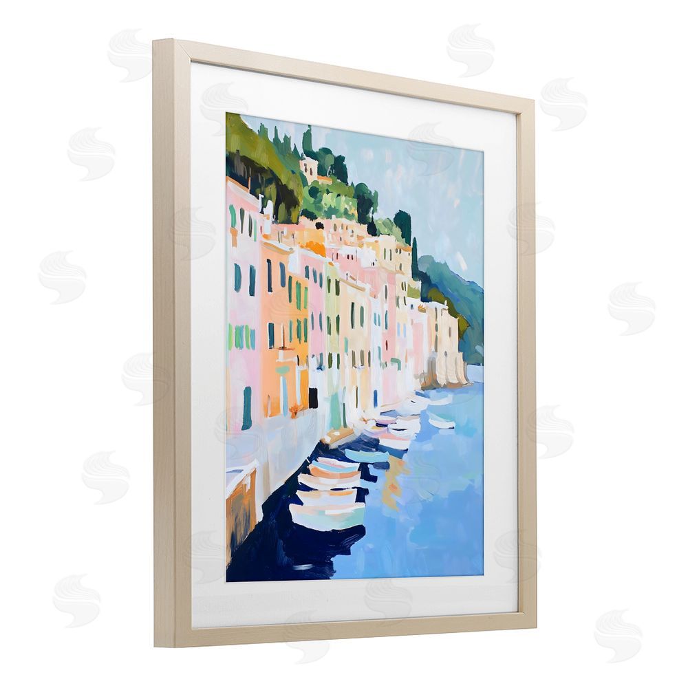 The Prints Vibe Portofino Harbor View Brown Framed Print Under Glass Wall Art