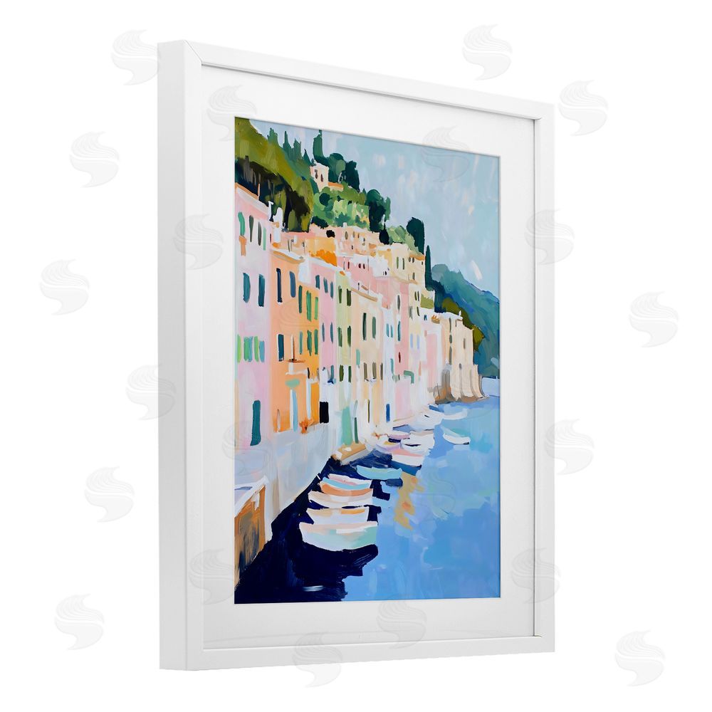 The Prints Vibe Portofino Harbor View White Framed Print Under Glass Wall Art