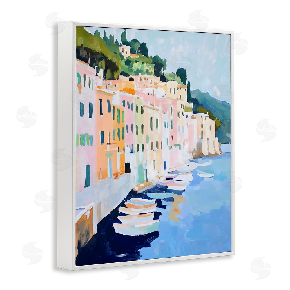 The Prints Vibe Portofino Harbor View White Framed Giclee Wall Art