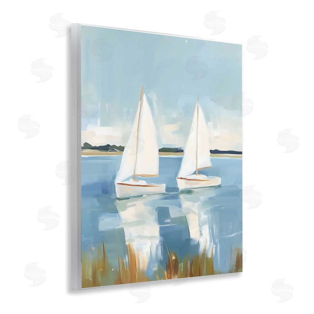 The Prints Vibe Twin Sailboats By Shore Wall Plaque Printed Art