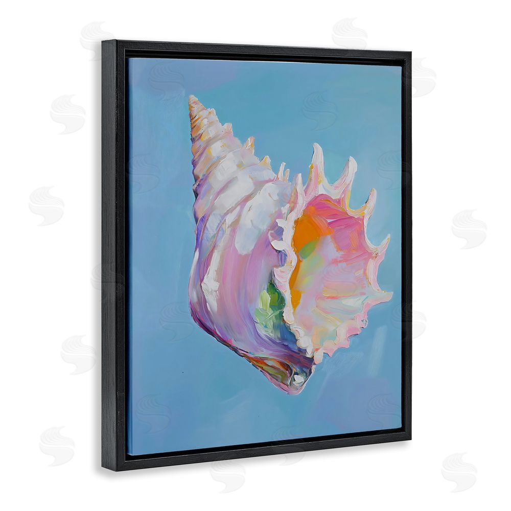 The Prints Vibe Pastel Hued Conch on Blue Black Floating Framed Canvas Wall Art