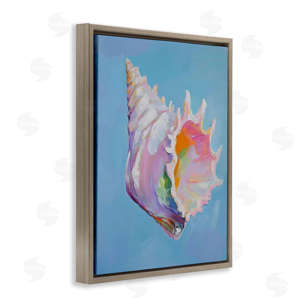 The Prints Vibe Pastel Hued Conch on Blue Brown Floating Framed Canvas Wall Art