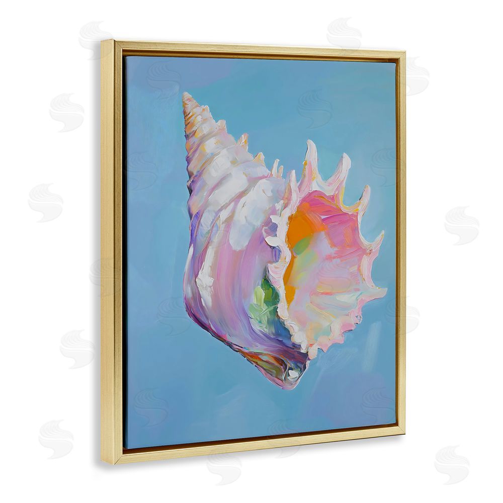 The Prints Vibe Pastel Hued Conch on Blue Gold Floating Framed Canvas Wall Art