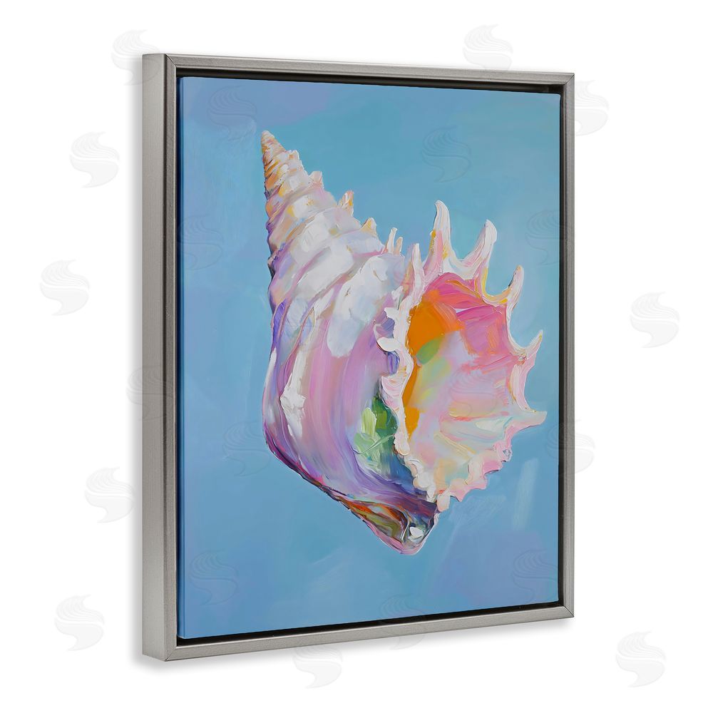The Prints Vibe Pastel Hued Conch on Blue Gray Floating Framed Canvas Wall Art