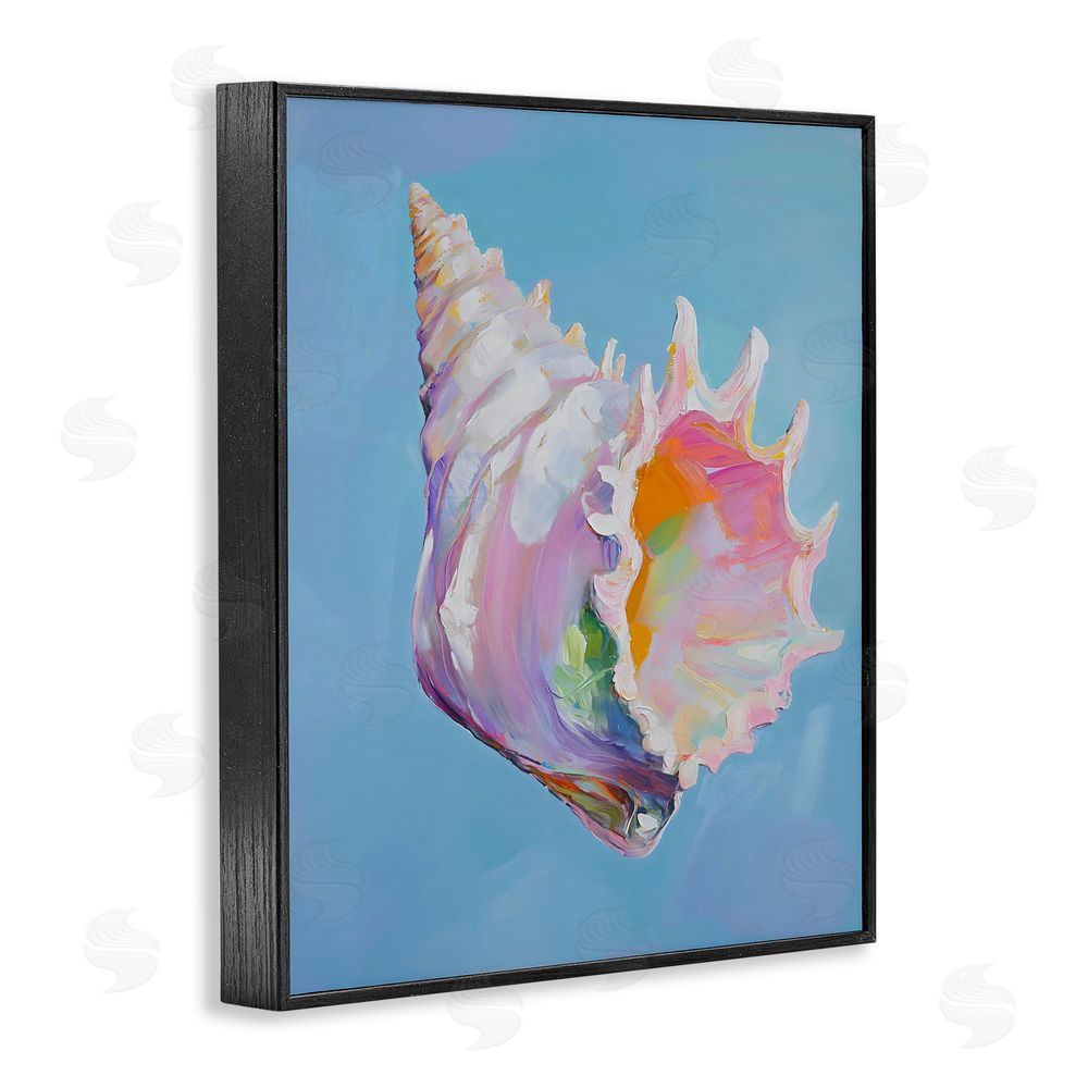 The Prints Vibe Pastel Hued Conch on Blue Black Framed Giclee Wall Art