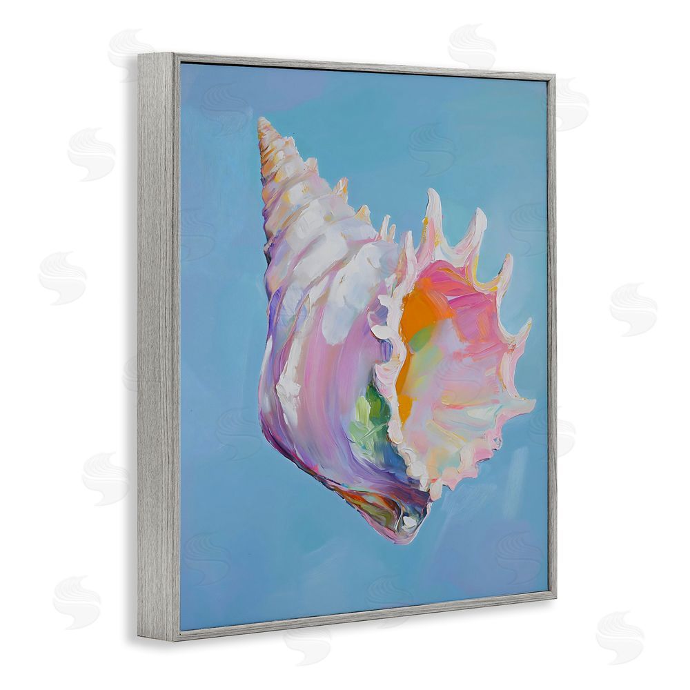 The Prints Vibe Pastel Hued Conch on Blue Gray Framed Giclee Wall Art