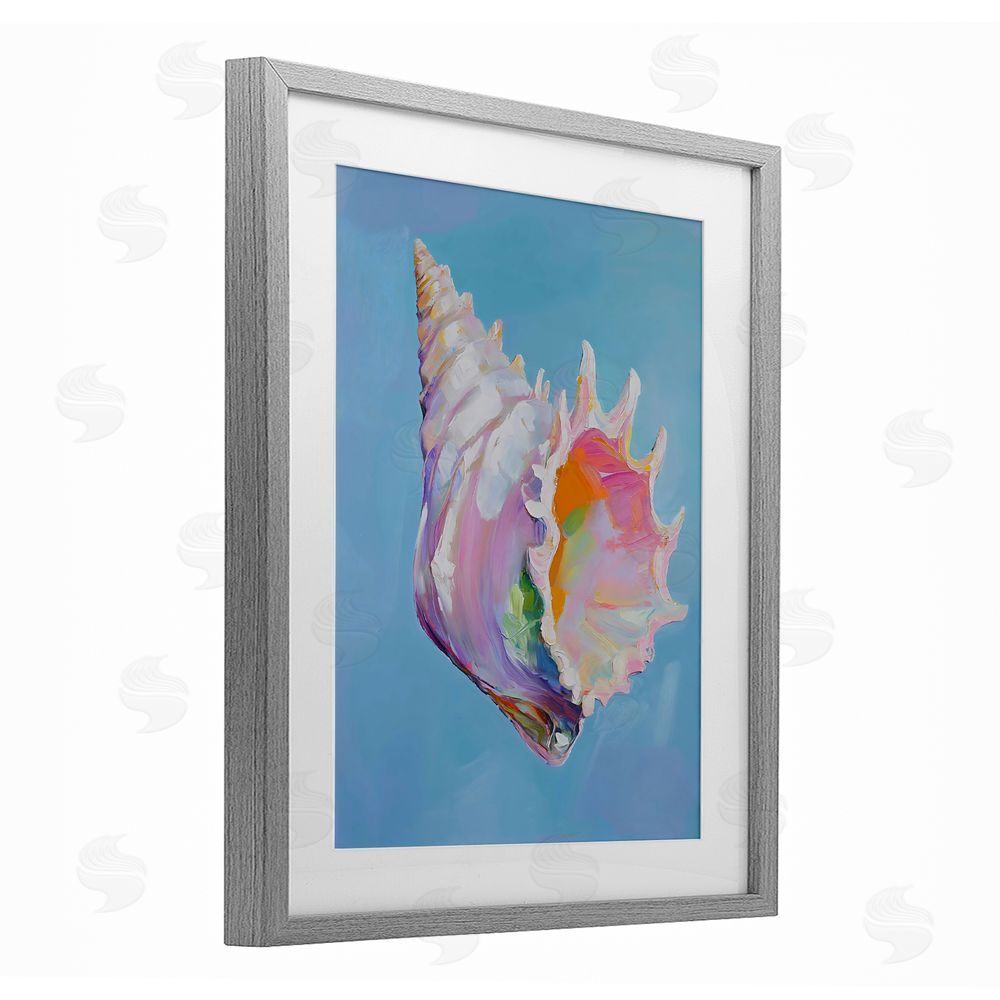 The Prints Vibe Pastel Hued Conch on Blue Gray Framed Print Under Glass Wall Art