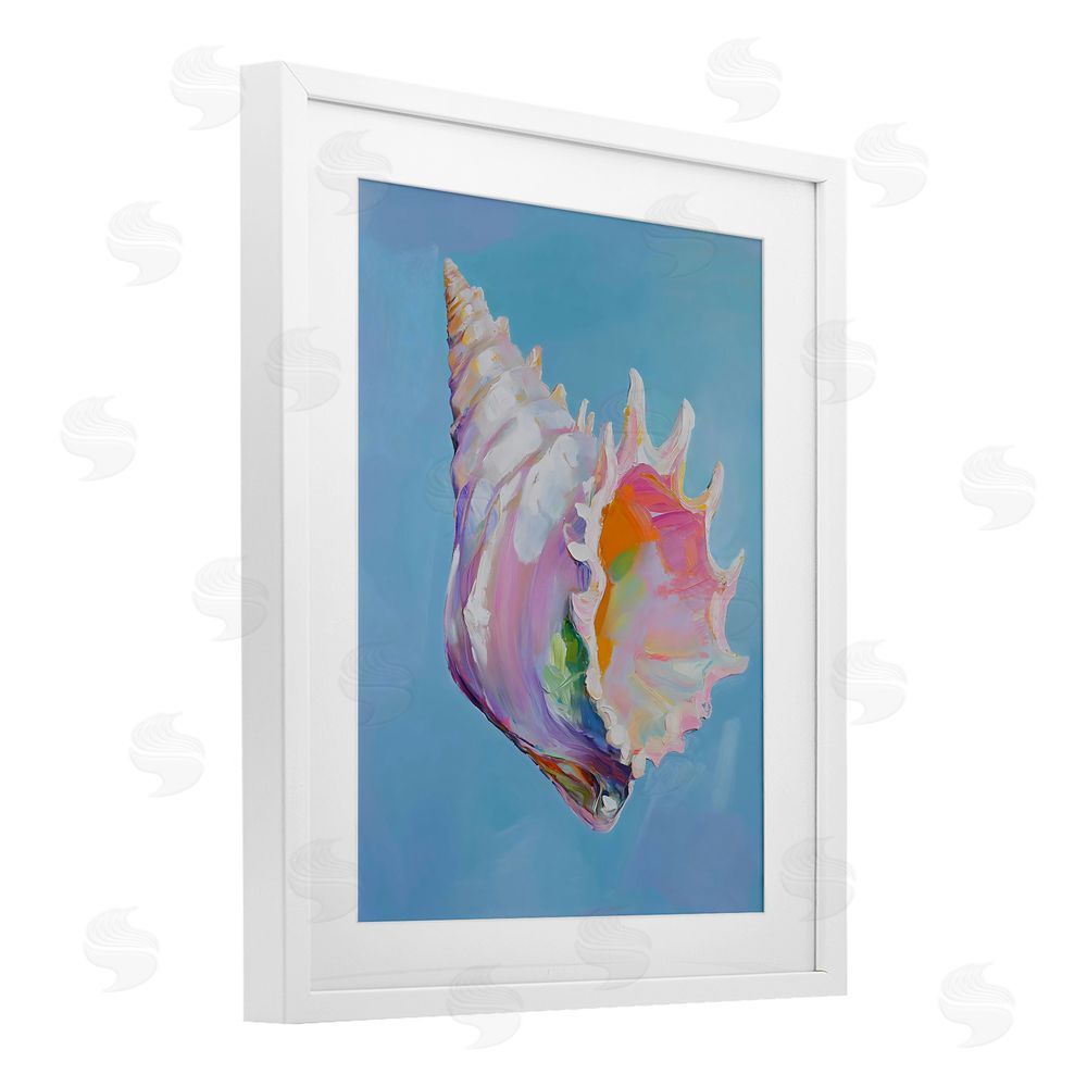 The Prints Vibe Pastel Hued Conch on Blue White Framed Print Under Glass Wall Art