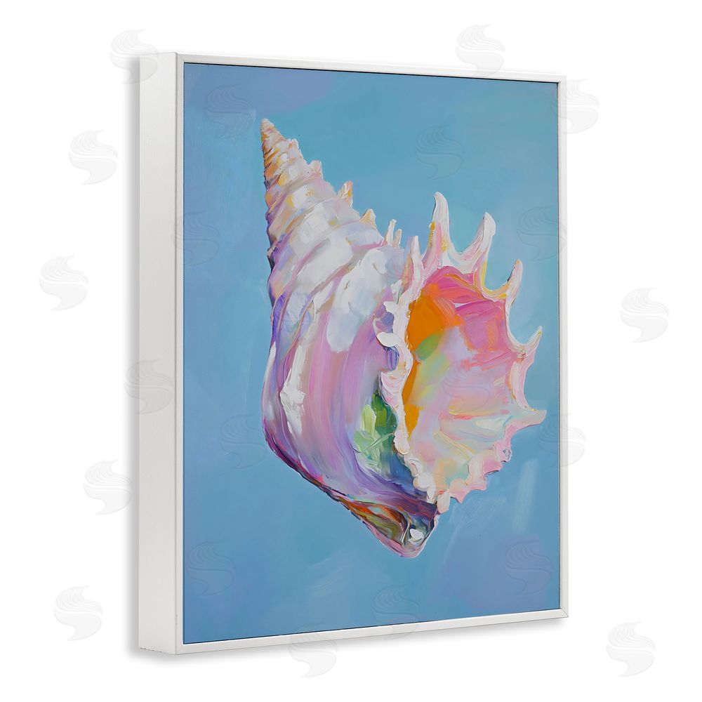 The Prints Vibe Pastel Hued Conch on Blue White Framed Giclee Wall Art