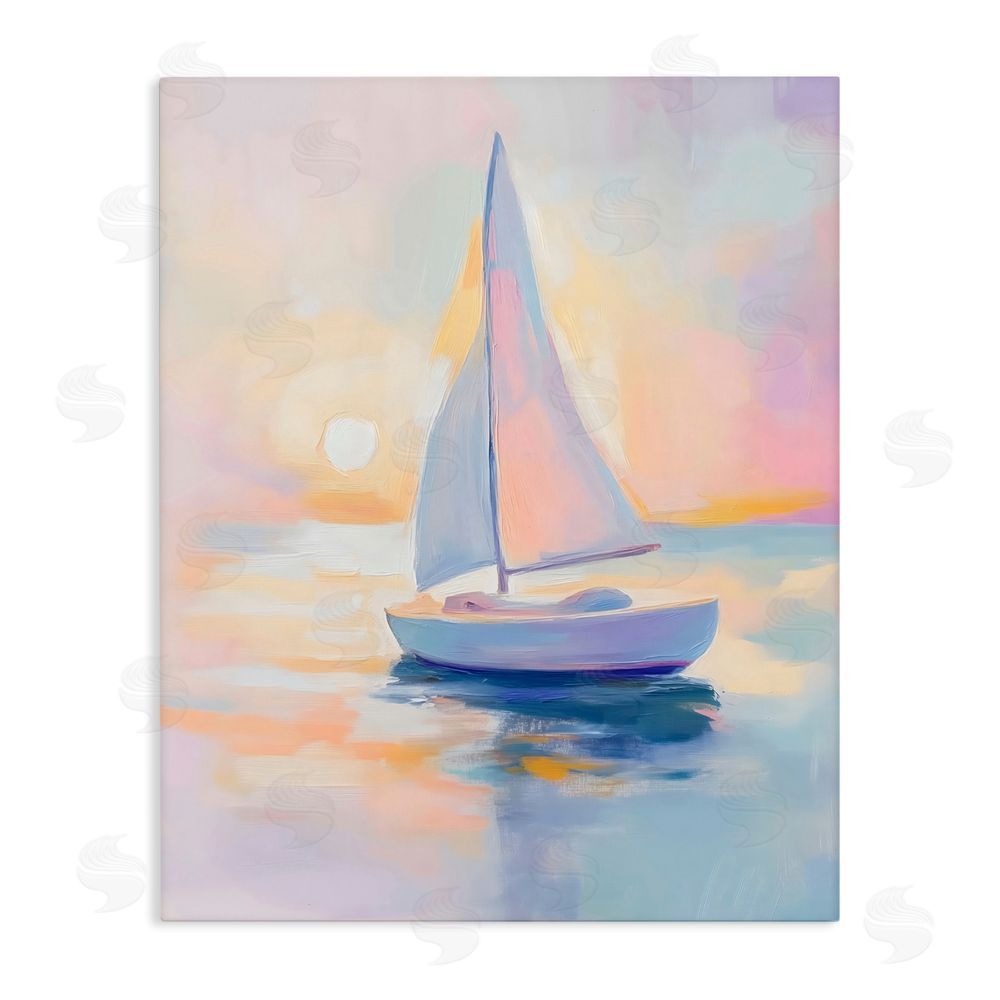 The Prints Vibe Pastel Sailboat Toward Pink Horizon Stretched Canvas Wall Art