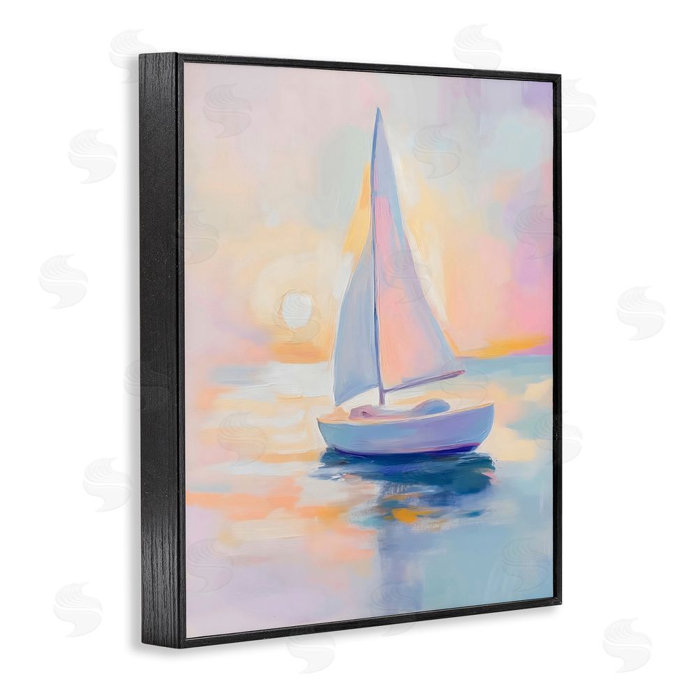The Prints Vibe Pastel Sailboat Toward Pink Horizon Black Framed Giclee Wall Art