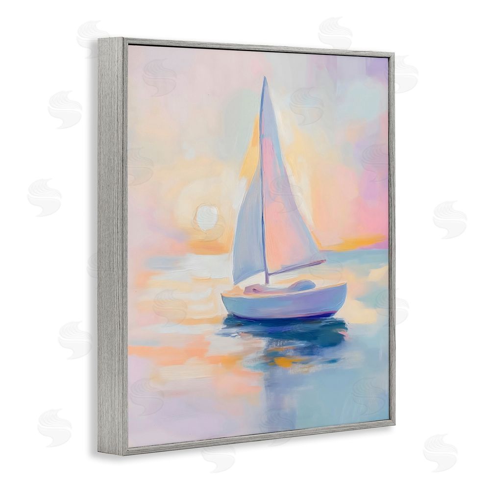 The Prints Vibe Pastel Sailboat Toward Pink Horizon Gray Framed Giclee Wall Art