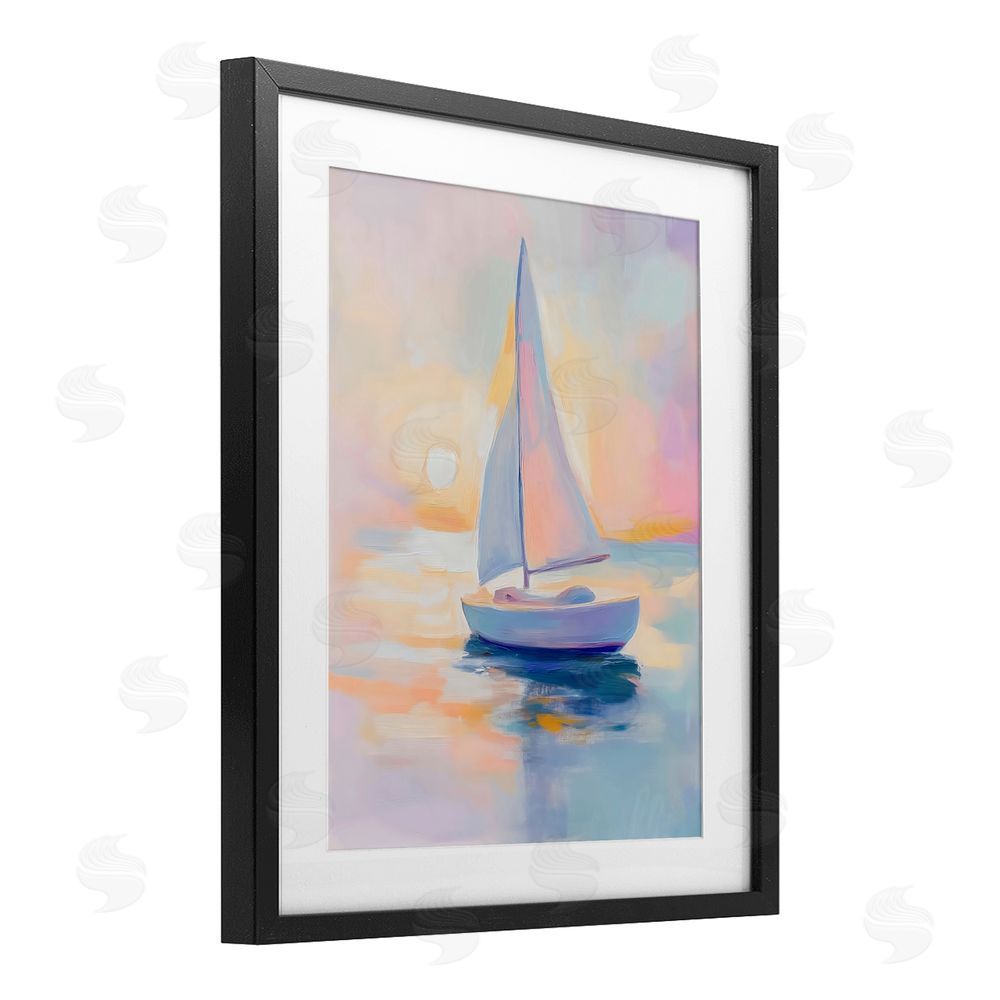 The Prints Vibe Pastel Sailboat Toward Pink Horizon Black Framed Print Under Glass Wall Art