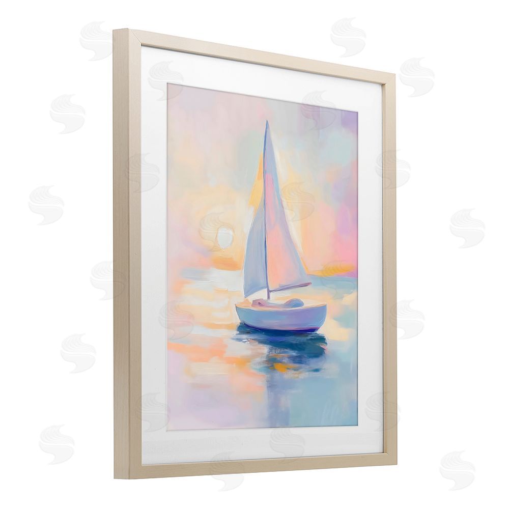 The Prints Vibe Pastel Sailboat Toward Pink Horizon Brown Framed Print Under Glass Wall Art