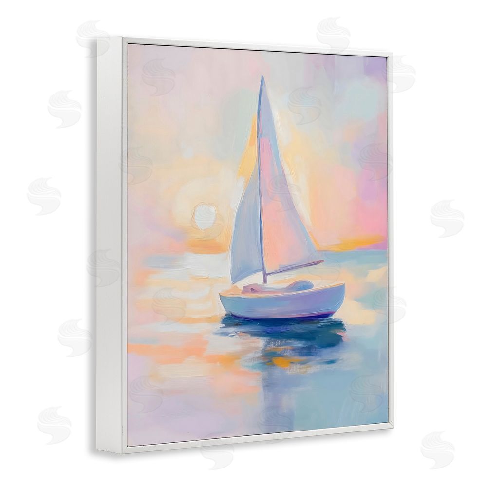 The Prints Vibe Pastel Sailboat Toward Pink Horizon White Framed Giclee Wall Art