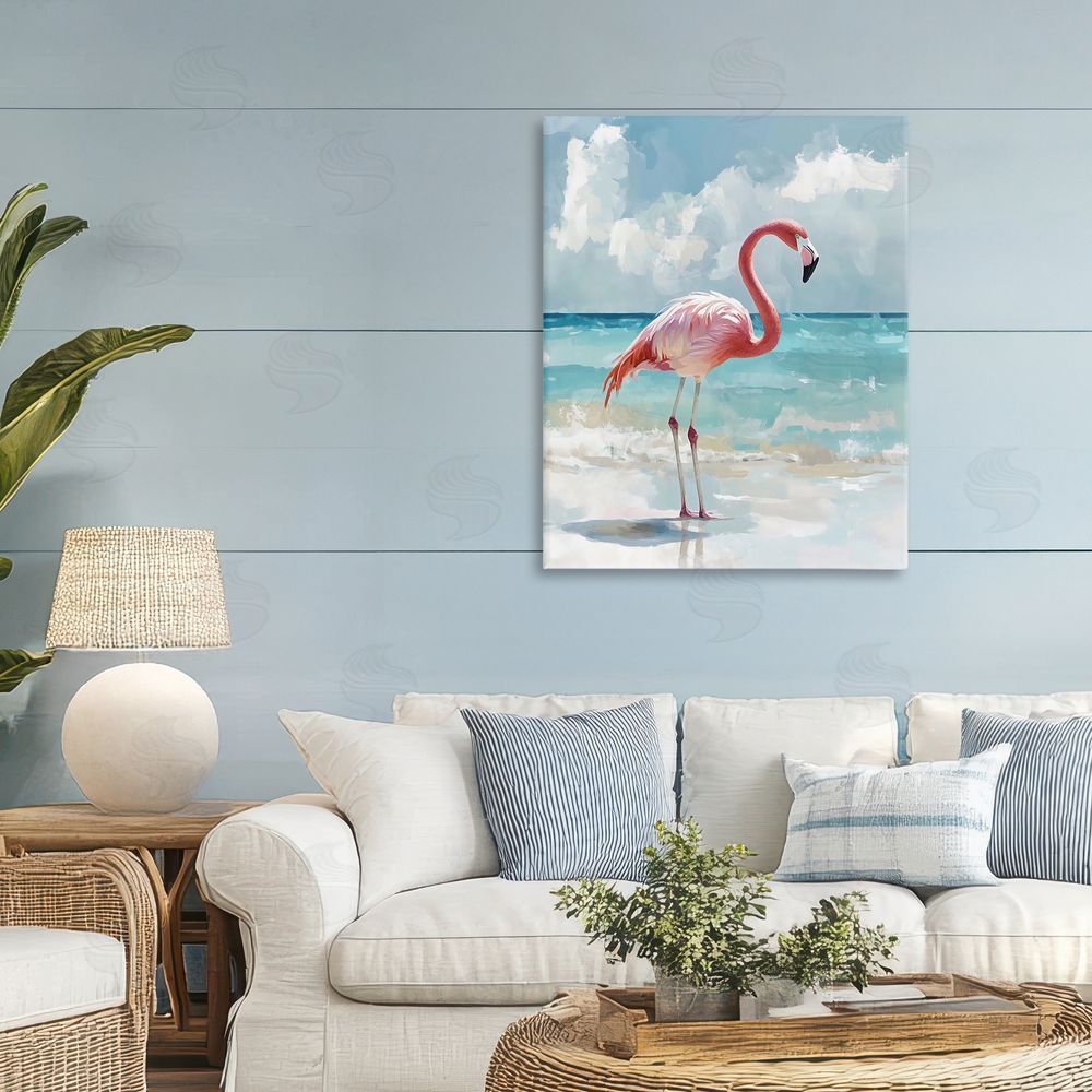 The Prints Vibe Flamingo At Shore Stretched Canvas Wall Art in Room