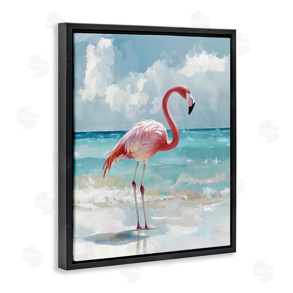 The Prints Vibe Flamingo At Shore Black Floating Framed Canvas Wall Art