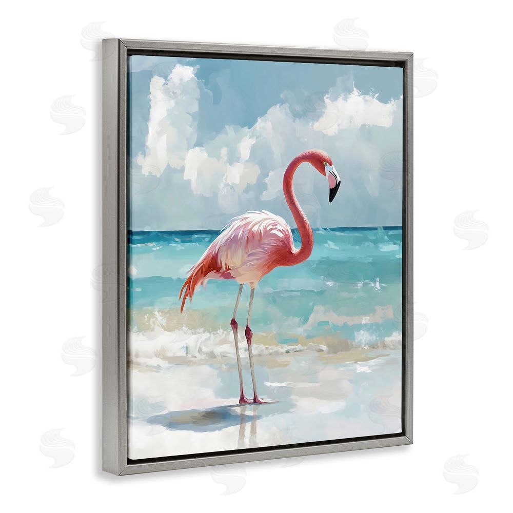 The Prints Vibe Flamingo At Shore Gray Floating Framed Canvas Wall Art