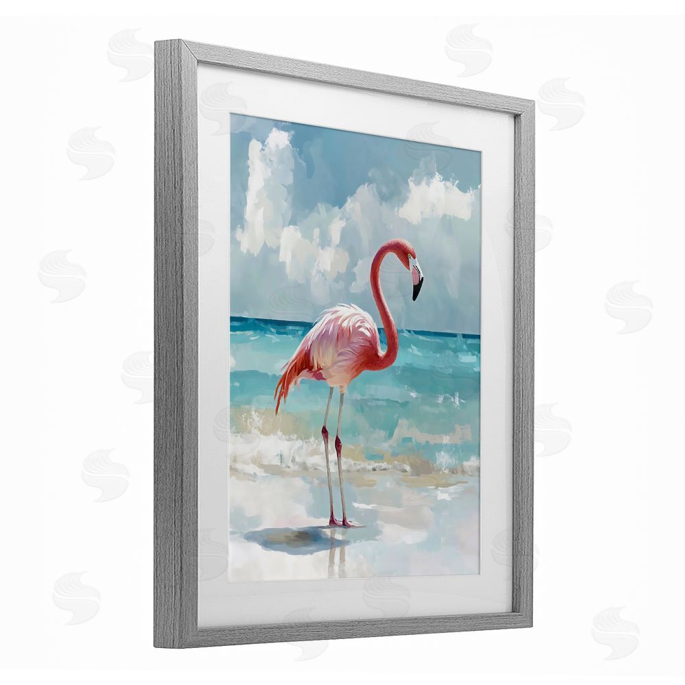 The Prints Vibe Flamingo At Shore Gray Framed Print Under Glass Wall Art