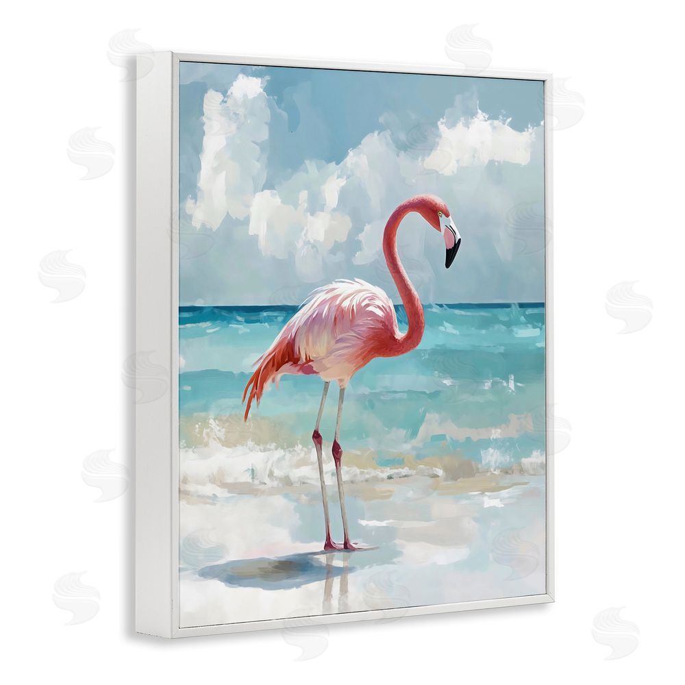 The Prints Vibe Flamingo At Shore White Framed Giclee Wall Art