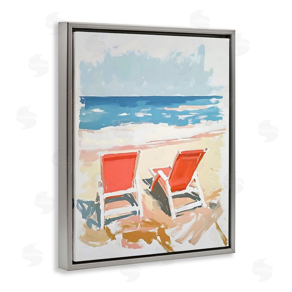 The Prints Vibe Two Sunlit Beach Chairs Gray Floating Framed Canvas Wall Art Print